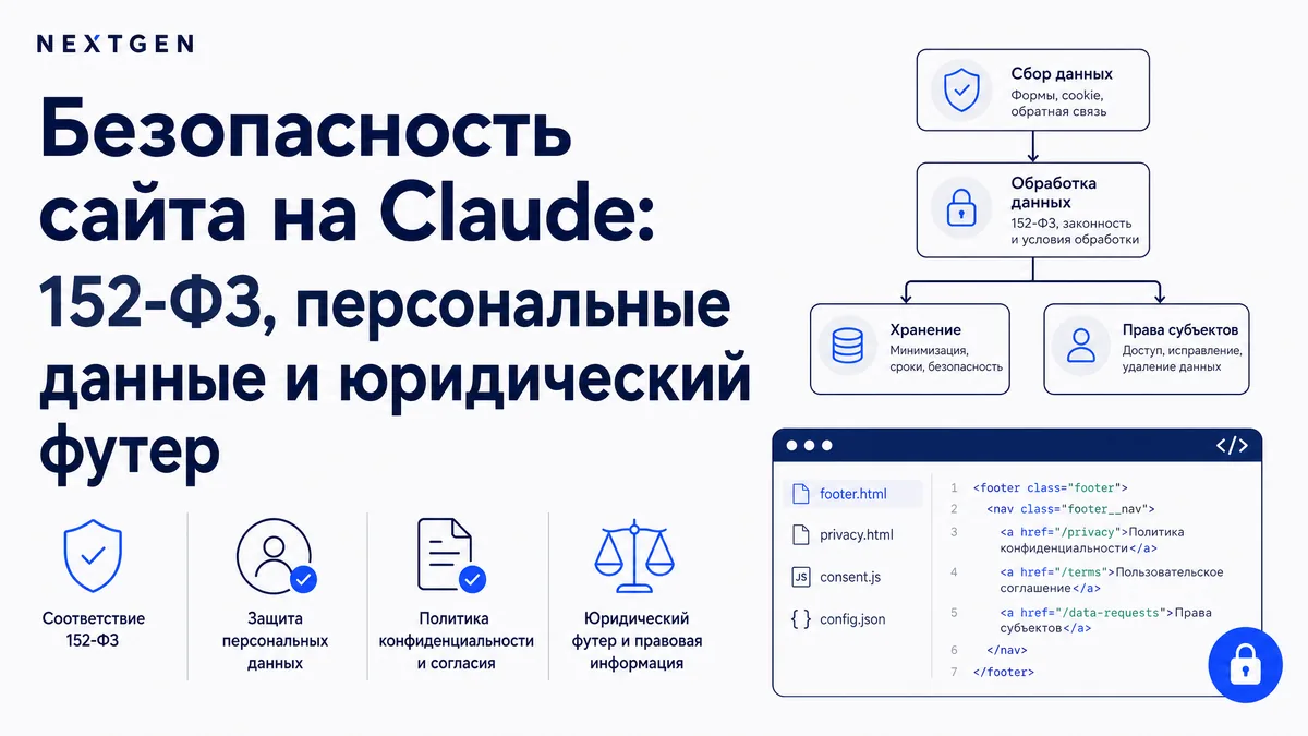 Безопасность сайта на Claude: 152-ФЗ, персональные данные и юридический футер